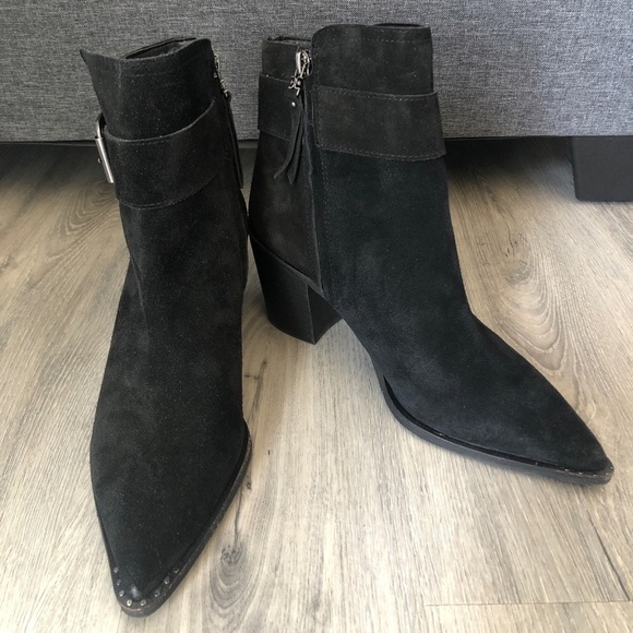 Sam Edelman Leonia Buckle Black Suede Bootie - Picture 1 of 15